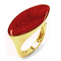 Ring, rot-marmor, gold-plattiert