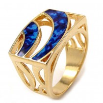 Ring, blau-marmor gold-plattiert