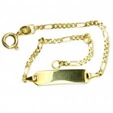 Taufarmband, Schildband, Armband Figaro, Gold 333 14cm